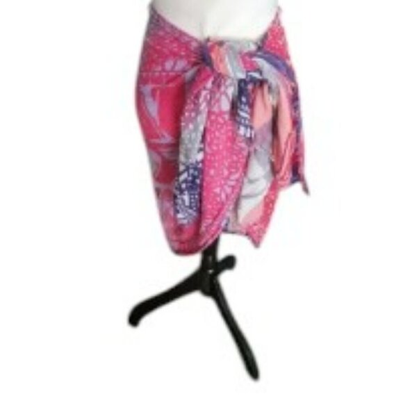 Beautifull Navy Blue, Pink, Gray & Tan Scarf with Fringe - Picture 5 of 5